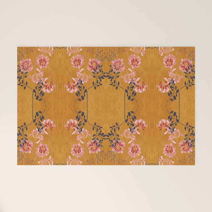Art Nouveau floral pattern with lines - Honey Welcome Mat Gallery Image 1