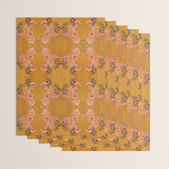 Art Nouveau floral pattern with lines - Honey Wrapping Paper Gallery Image 3