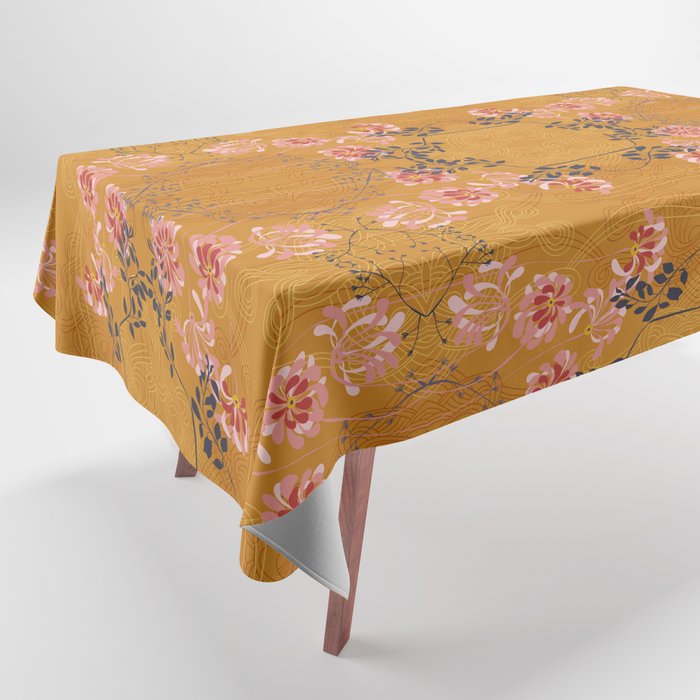 Art Nouveau floral pattern with lines - Honey Tablecloth Gallery Image 1