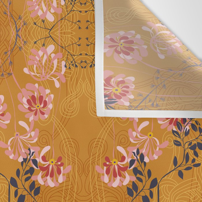 Art Nouveau floral pattern with lines - Honey Wall Tapestry Gallery Image 3