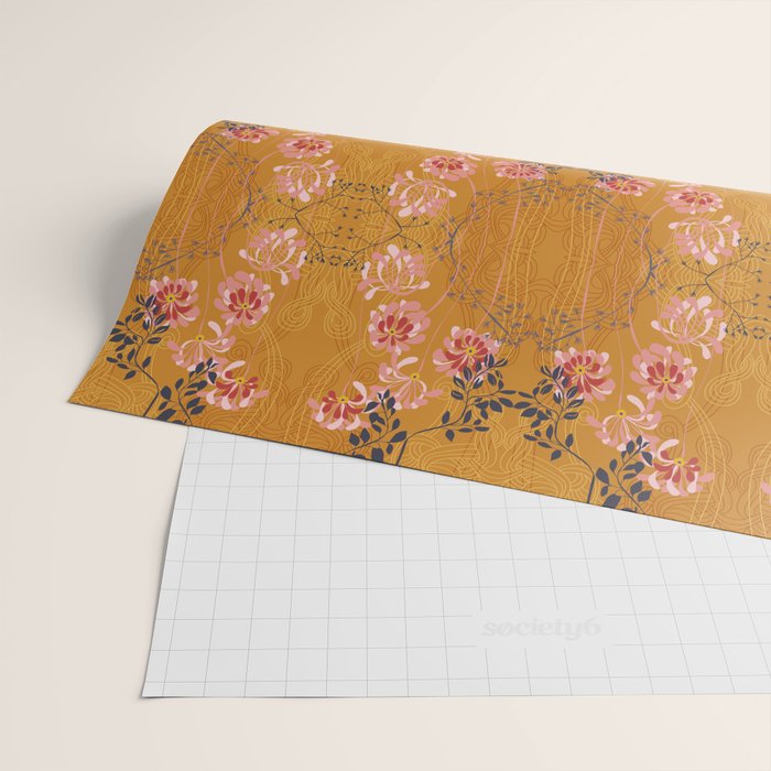 Art Nouveau floral pattern with lines - Honey Wrapping Paper Gallery Image 2