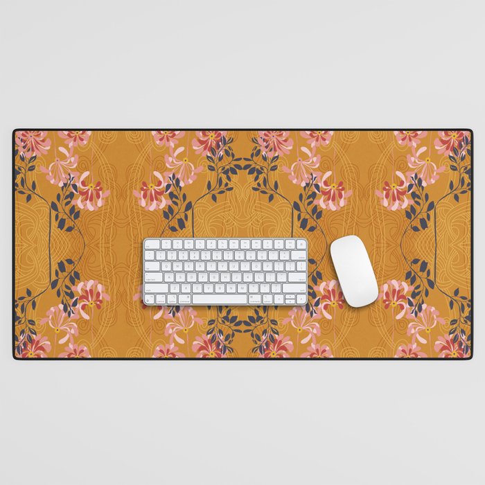 Art Nouveau floral pattern with lines - Honey Desk Mat Gallery Image 1