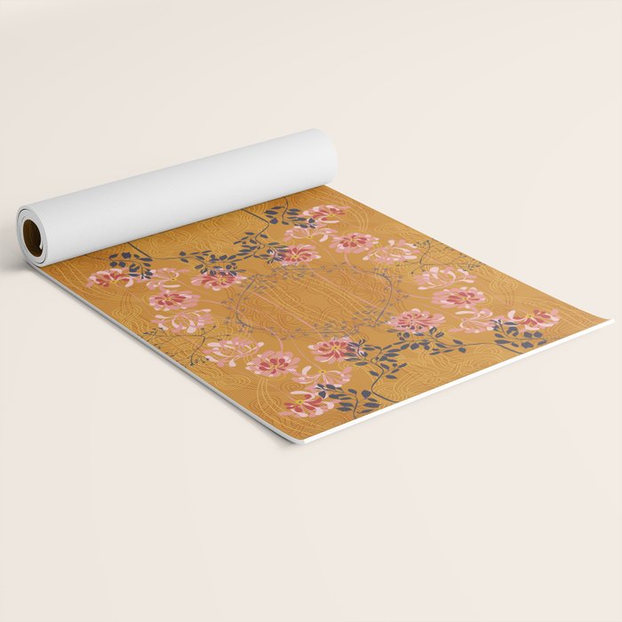 Art Nouveau floral pattern with lines - Honey Yoga Mat Gallery Image 2