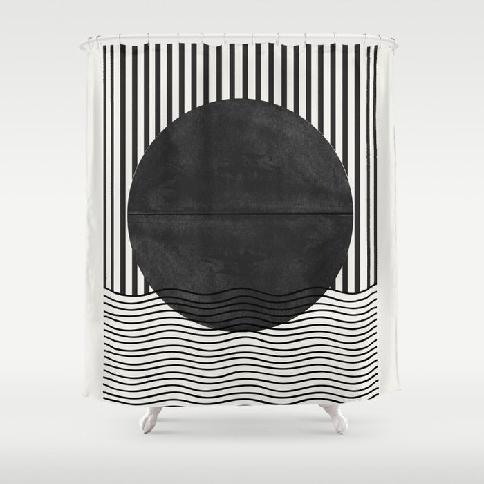 Abstract Modern Black Shower Curtain Gallery Image 1