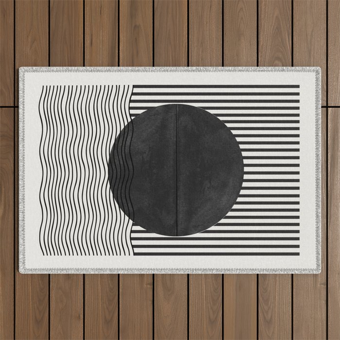 Abstract Modern Black Outdoor Rug Gallery Image 1