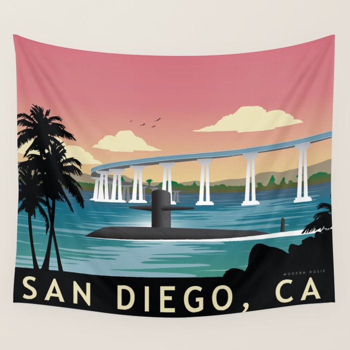 San Diego, CA - Submarine Homeport Wall Tapestry Gallery Image 1