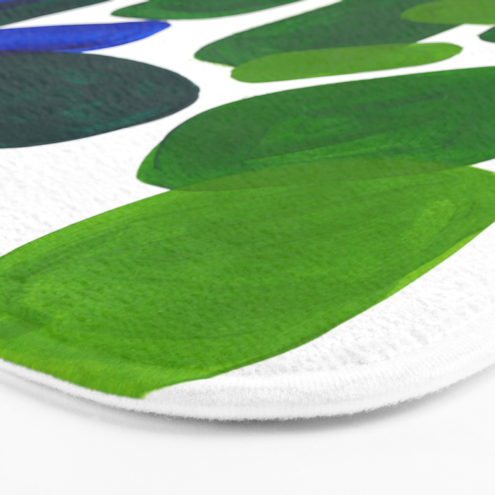 Mid Century Vintage Abstract Minimalist Colorful Pop Art Phthalo Blue Lime Green Pebble Shapes Bath Mat Gallery Image 3