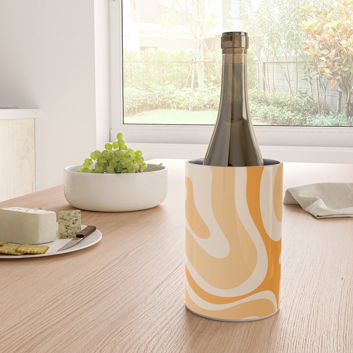 Modern Retro Liquid Swirl Abstract in Light Pumpkin Orange Wine Chiller Gallery Image 4