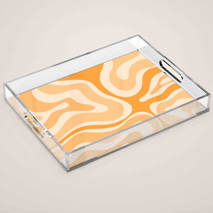 Modern Retro Liquid Swirl Abstract in Light Pumpkin Orange Acrylic Tray Gallery Image 1