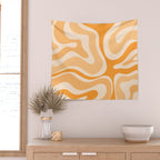 Modern Retro Liquid Swirl Abstract in Light Pumpkin Orange Wall Tapestry Gallery Image 2