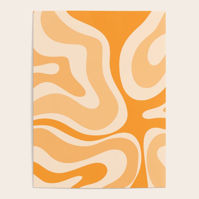 Modern Retro Liquid Swirl Abstract in Light Pumpkin Orange Poster Gallery Image 4
