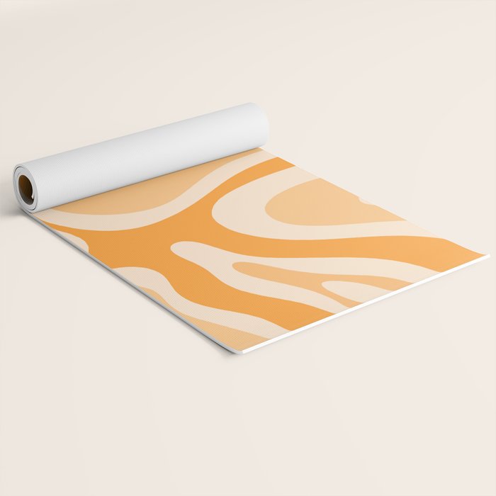 Modern Retro Liquid Swirl Abstract in Light Pumpkin Orange Yoga Mat Gallery Image 2