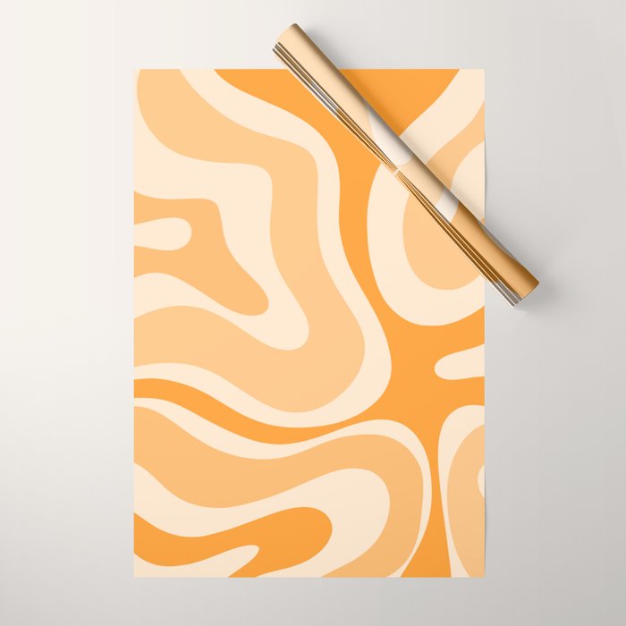 Modern Retro Liquid Swirl Abstract in Light Pumpkin Orange Wrapping Paper Gallery Image 1