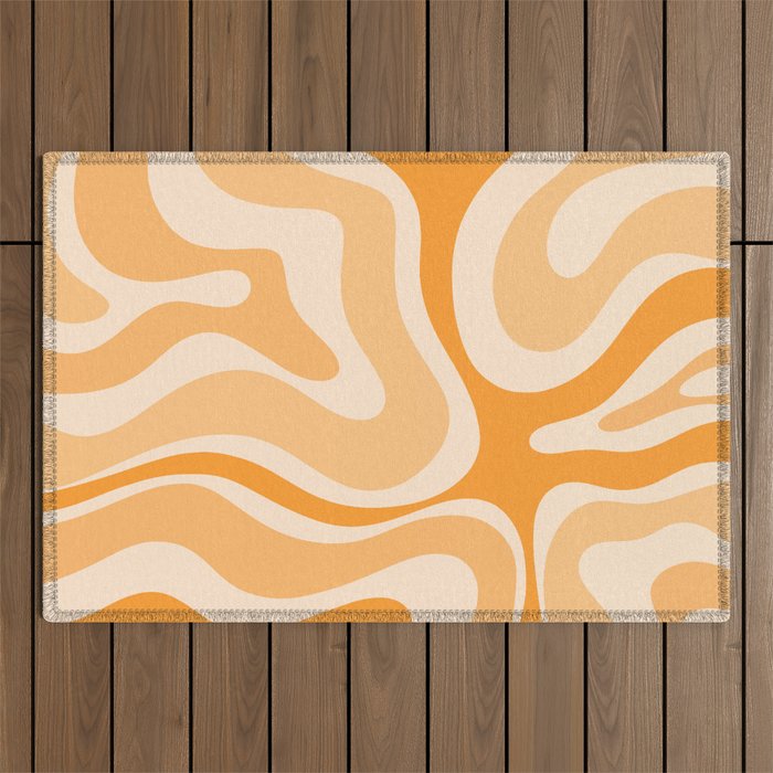 Modern Retro Liquid Swirl Abstract in Light Pumpkin Orange Outdoor Rug Gallery Image 1