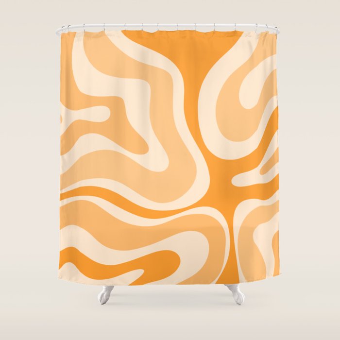 Modern Retro Liquid Swirl Abstract in Light Pumpkin Orange Shower Curtain Gallery Image 1