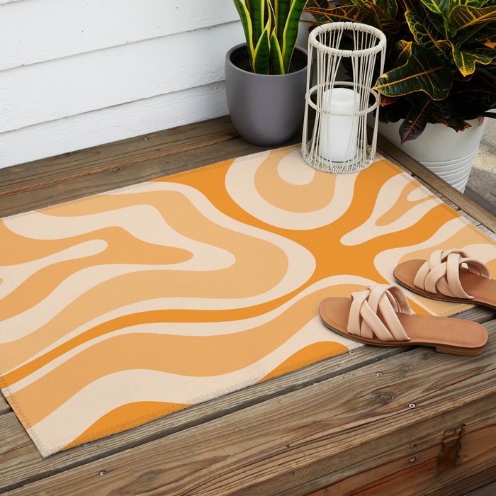 Modern Retro Liquid Swirl Abstract in Light Pumpkin Orange Outdoor Rug Gallery Image 2