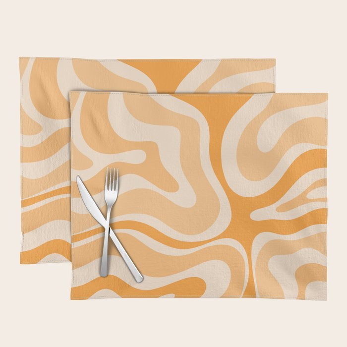 Modern Retro Liquid Swirl Abstract in Light Pumpkin Orange Placemat Gallery Image 1