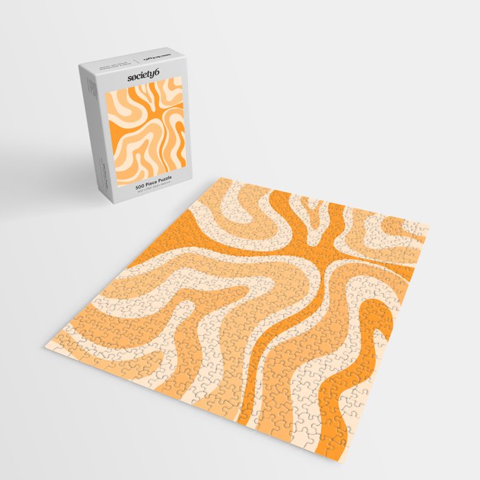 Modern Retro Liquid Swirl Abstract in Light Pumpkin Orange Jigsaw Puzzle Gallery Image 2