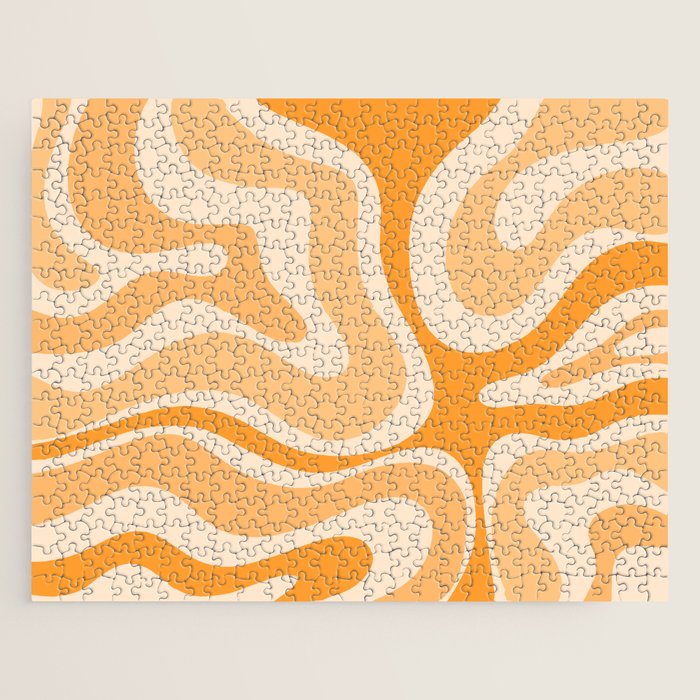 Modern Retro Liquid Swirl Abstract in Light Pumpkin Orange Jigsaw Puzzle Gallery Image 1