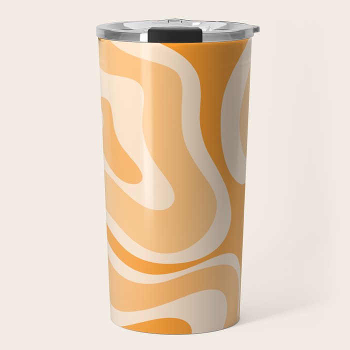 Modern Retro Liquid Swirl Abstract in Light Pumpkin Orange Travel Mug Gallery Image 1