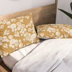 Bee Garden - linocut art, mustard, yellow, garden floral, home decor, bees, florals, flowers print Pillow Sham Gallery Image 2