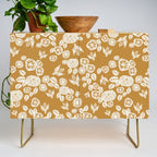 Bee Garden - linocut art, mustard, yellow, garden floral, home decor, bees, florals, flowers print Credenza Gallery Image 1