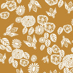 Bee Garden - linocut art, mustard, yellow, garden floral, home decor, bees, florals, flowers print Coffee Mug Gallery Image 2