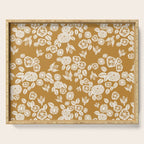 Bee Garden - linocut art, mustard, yellow, garden floral, home decor, bees, florals, flowers print Serving Tray Gallery Image 1