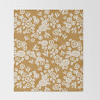 Bee Garden - linocut art, mustard, yellow, garden floral, home decor, bees, florals, flowers print Throw Blanket Gallery Image 2