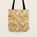 Bee Garden - linocut art, mustard, yellow, garden floral, home decor, bees, florals, flowers print Tote Bag Gallery Image 1