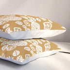 Bee Garden - linocut art, mustard, yellow, garden floral, home decor, bees, florals, flowers print Pillow Sham Gallery Image 3