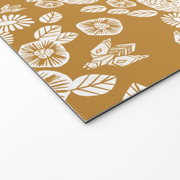 Bee Garden - linocut art, mustard, yellow, garden floral, home decor, bees, florals, flowers print Welcome Mat Gallery Image 2