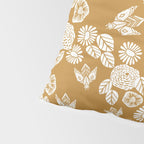 Bee Garden - linocut art, mustard, yellow, garden floral, home decor, bees, florals, flowers print Pillow Sham Gallery Image 4