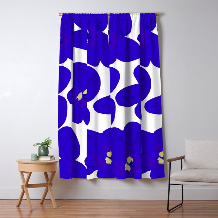 Blue Retro Flowers #decor #society6 #buyart Window Curtain Gallery Image 1