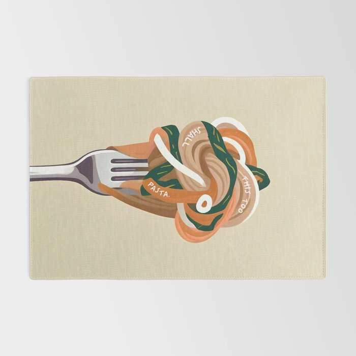 This Too Shall Pasta | Funny Quote Positivity Food Typography, Italian Illustration Noodles Growth Mindset Pastel Painting Rug Gallery Image 2