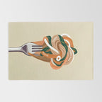 This Too Shall Pasta | Funny Quote Positivity Food Typography, Italian Illustration Noodles Growth Mindset Pastel Painting Rug Gallery Image 2