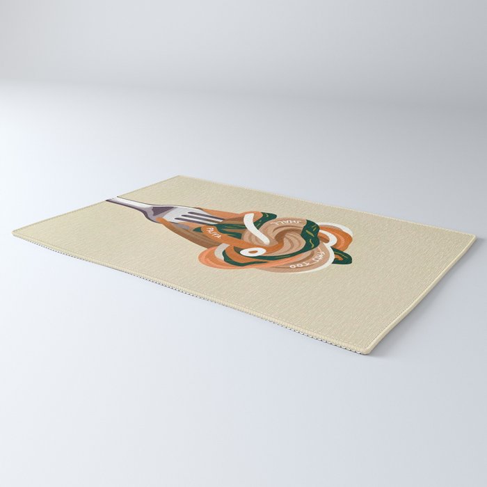 This Too Shall Pasta | Funny Quote Positivity Food Typography, Italian Illustration Noodles Growth Mindset Pastel Painting Rug Gallery Image 3