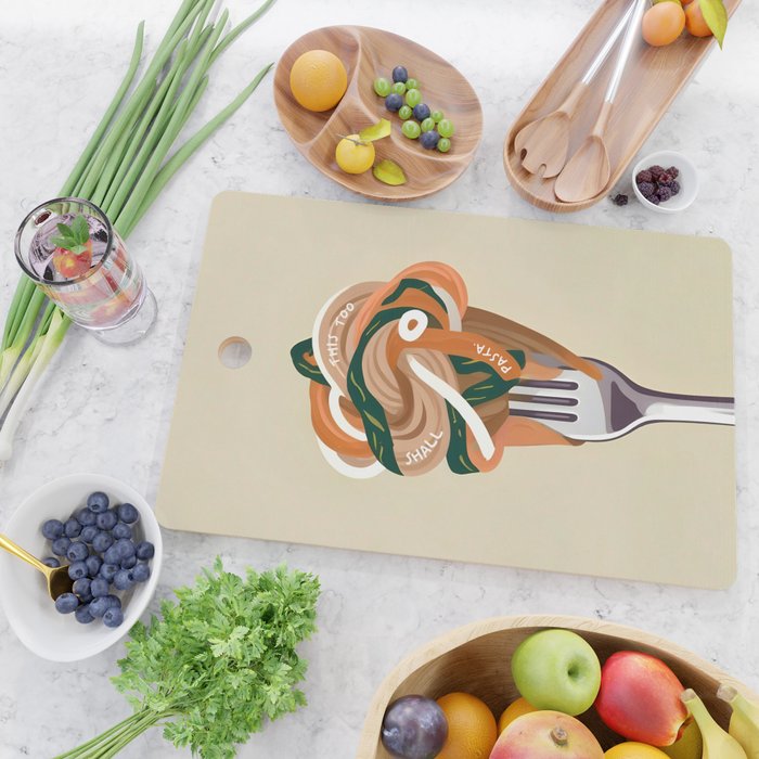 This Too Shall Pasta | Funny Quote Positivity Food Typography, Italian Illustration Noodles Growth Mindset Pastel Painting Cutting Board Gallery Image 2