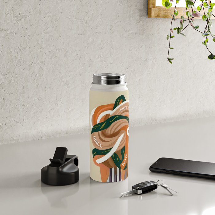 This Too Shall Pasta | Funny Quote Positivity Food Typography, Italian Illustration Noodles Growth Mindset Pastel Painting Water Bottle Gallery Image 4