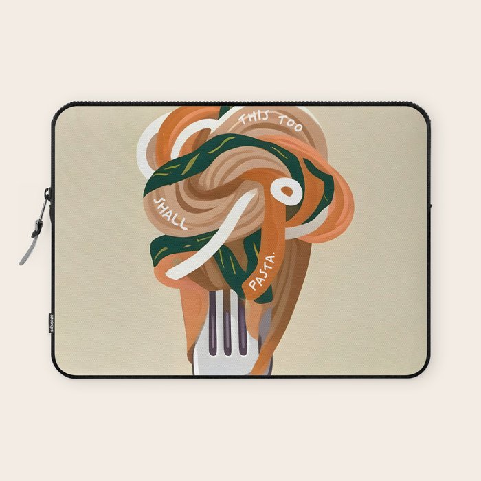 This Too Shall Pasta | Funny Quote Positivity Food Typography, Italian Illustration Noodles Growth Mindset Pastel Painting Laptop Sleeve Gallery Image 1