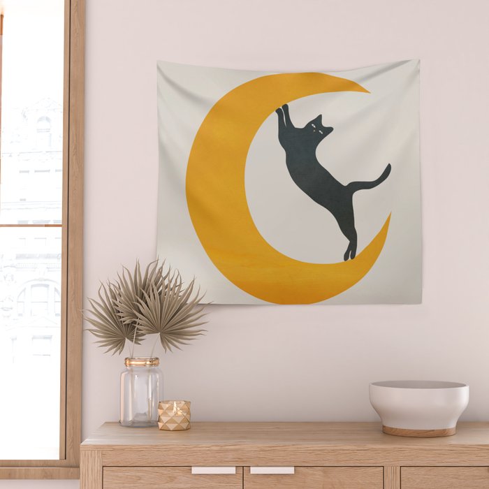 Moon and Cat Wall Tapestry Gallery Image 2
