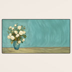 White Roses in Blue Vase Desk Mat Gallery Image 3