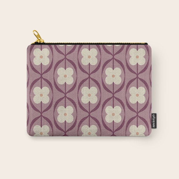 Violet Retro Flowers Vintage Daisy Floral Geometric Carry All Pouch Gallery Image 1