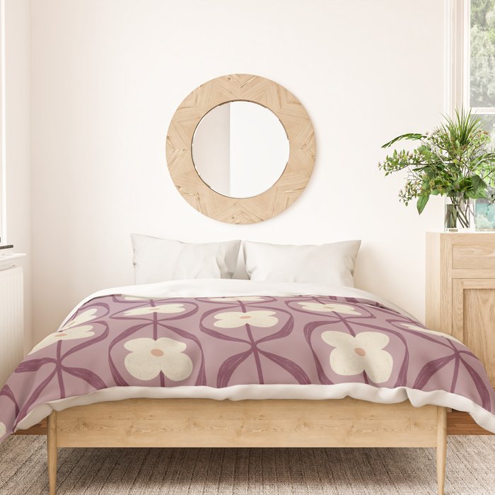 Violet Retro Flowers Vintage Daisy Floral Geometric Duvet Cover Gallery Image 3