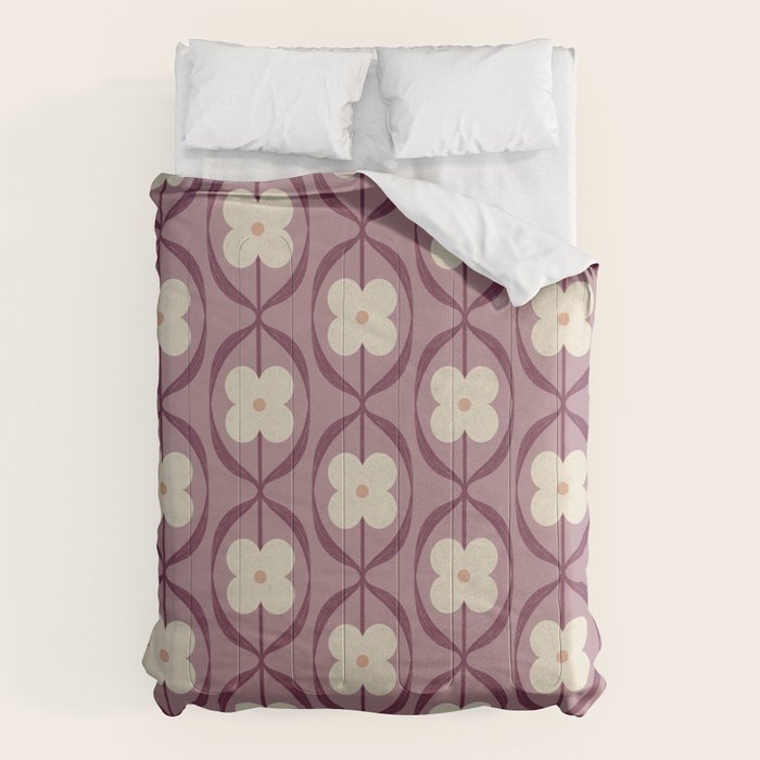 Violet Retro Flowers Vintage Daisy Floral Geometric Comforter Gallery Image 1