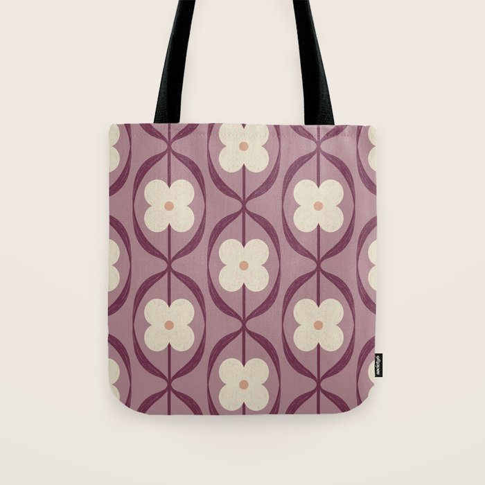 Violet Retro Flowers Vintage Daisy Floral Geometric Tote Bag Gallery Image 1