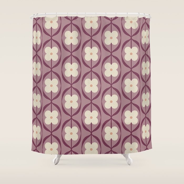 Violet Retro Flowers Vintage Daisy Floral Geometric Shower Curtain Gallery Image 1
