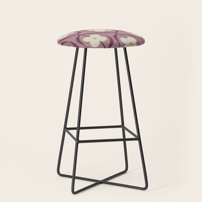 Violet Retro Flowers Vintage Daisy Floral Geometric Stool Gallery Image 1