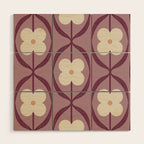Violet Retro Flowers Vintage Daisy Floral Geometric Wood Wall Art Gallery Image 1