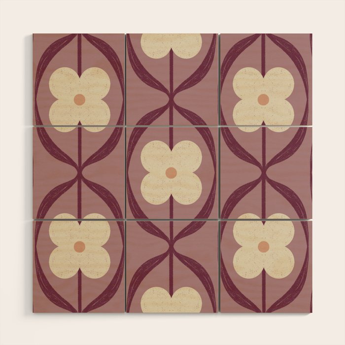 Violet Retro Flowers Vintage Daisy Floral Geometric Wood Wall Art Gallery Image 1